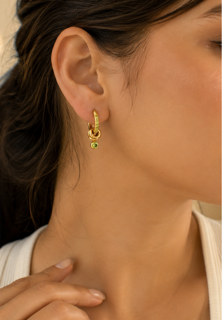 Peridot Knot Huggie Earrings