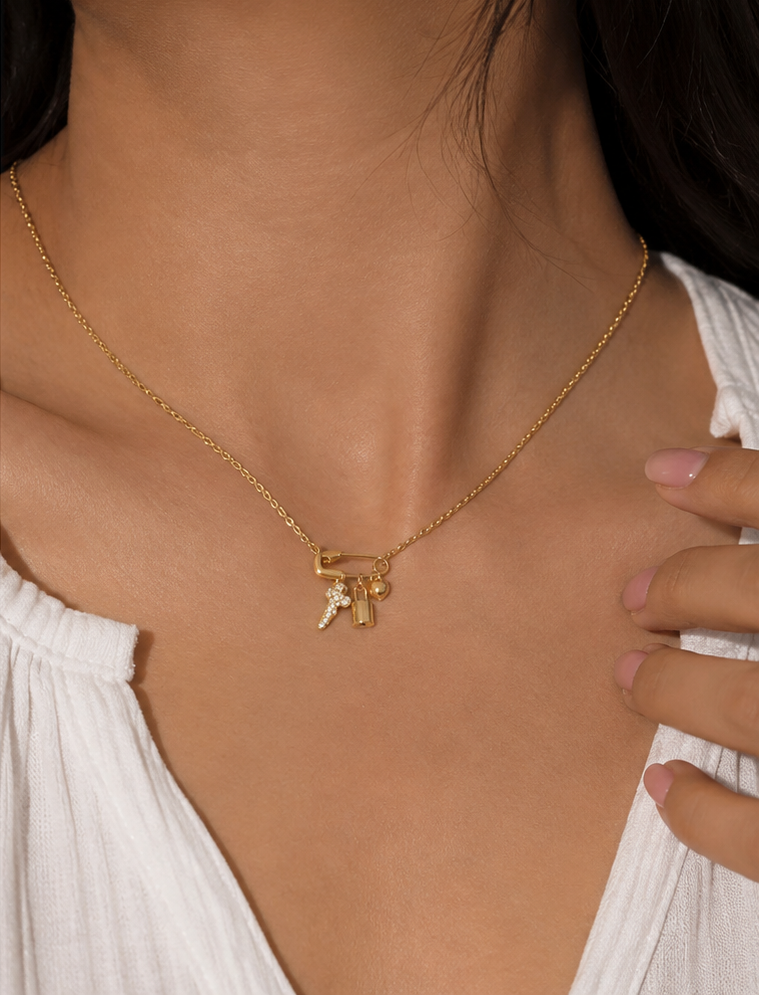 Safety Pin Charm Necklace