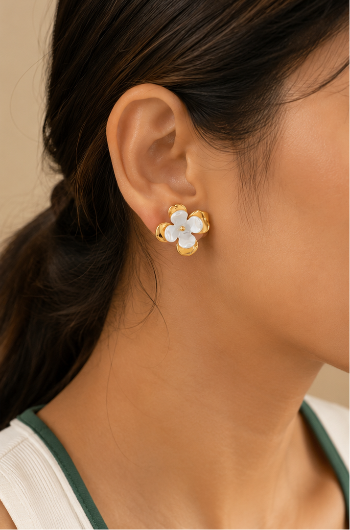 Mother of Pearl Flower Stud Earrings