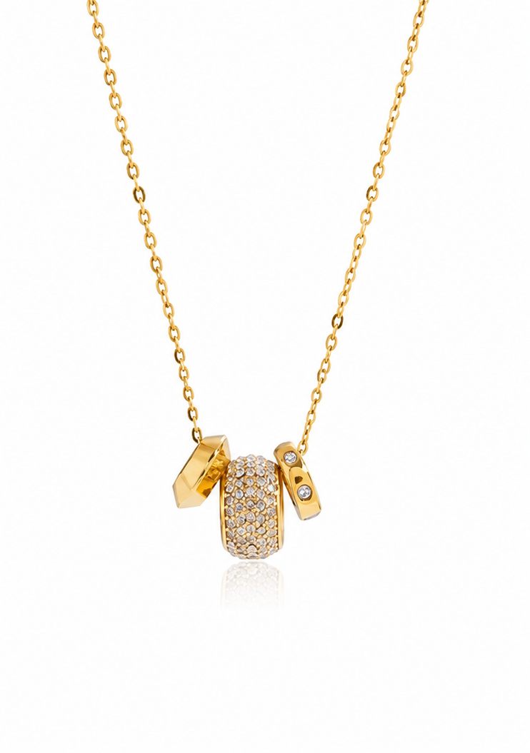Pave Ring and Bow Charm Necklace