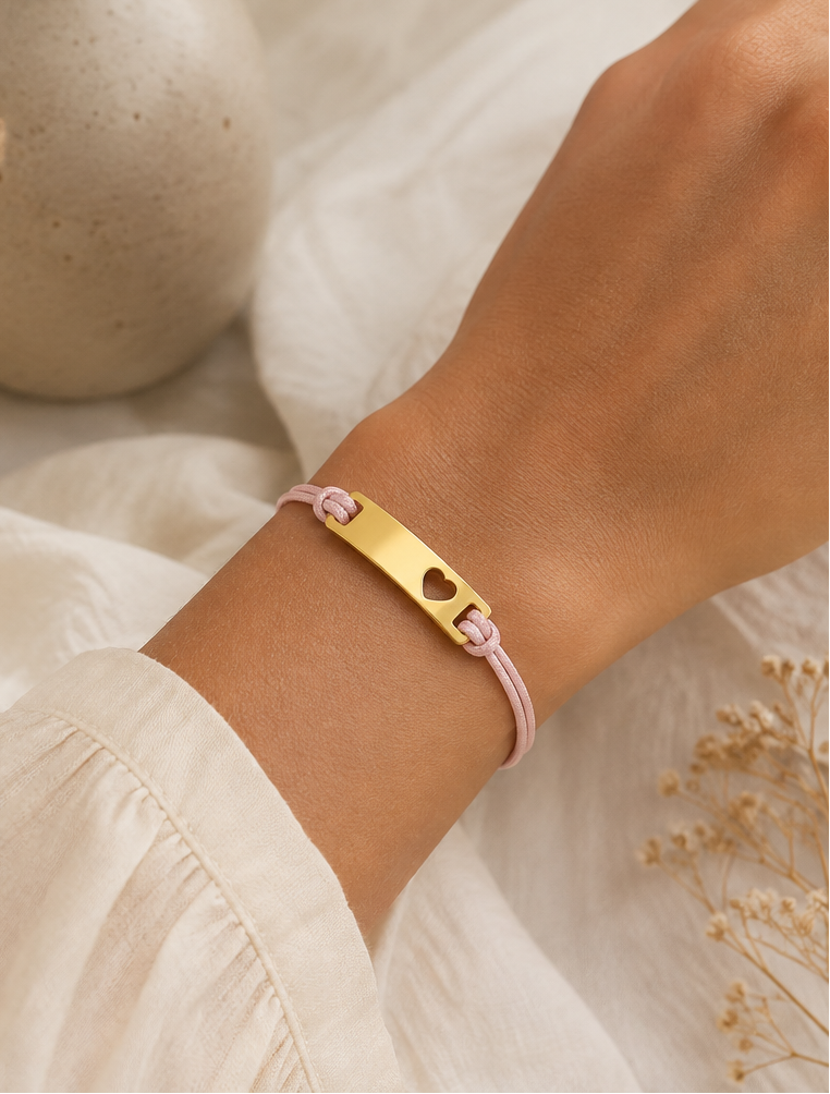 Pink Cord Heart Bracelet