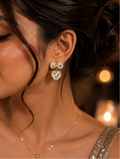 Bow and Heart Drop Earrings