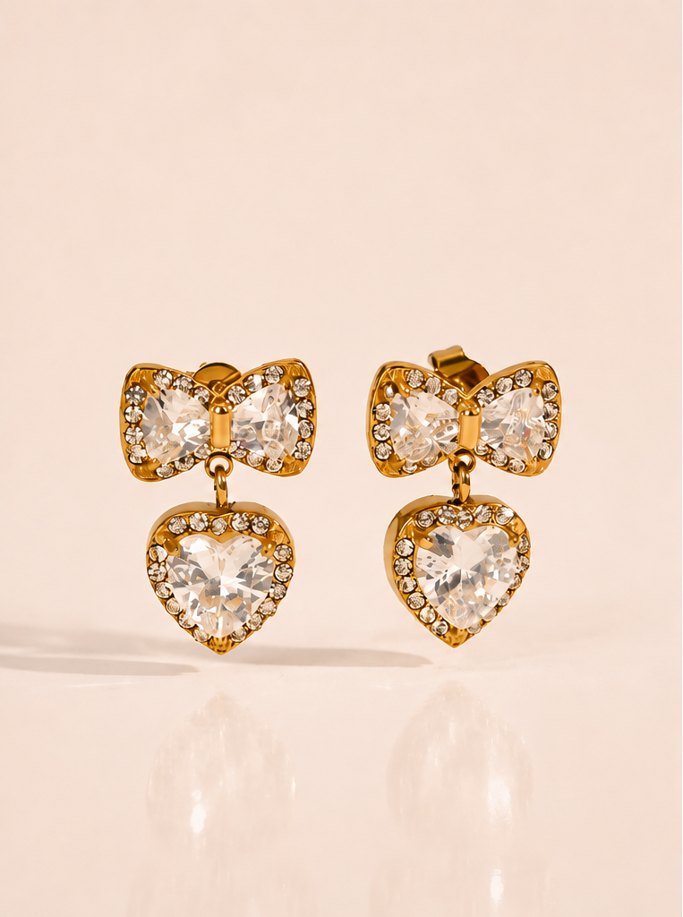 Bow and Heart Drop Earrings