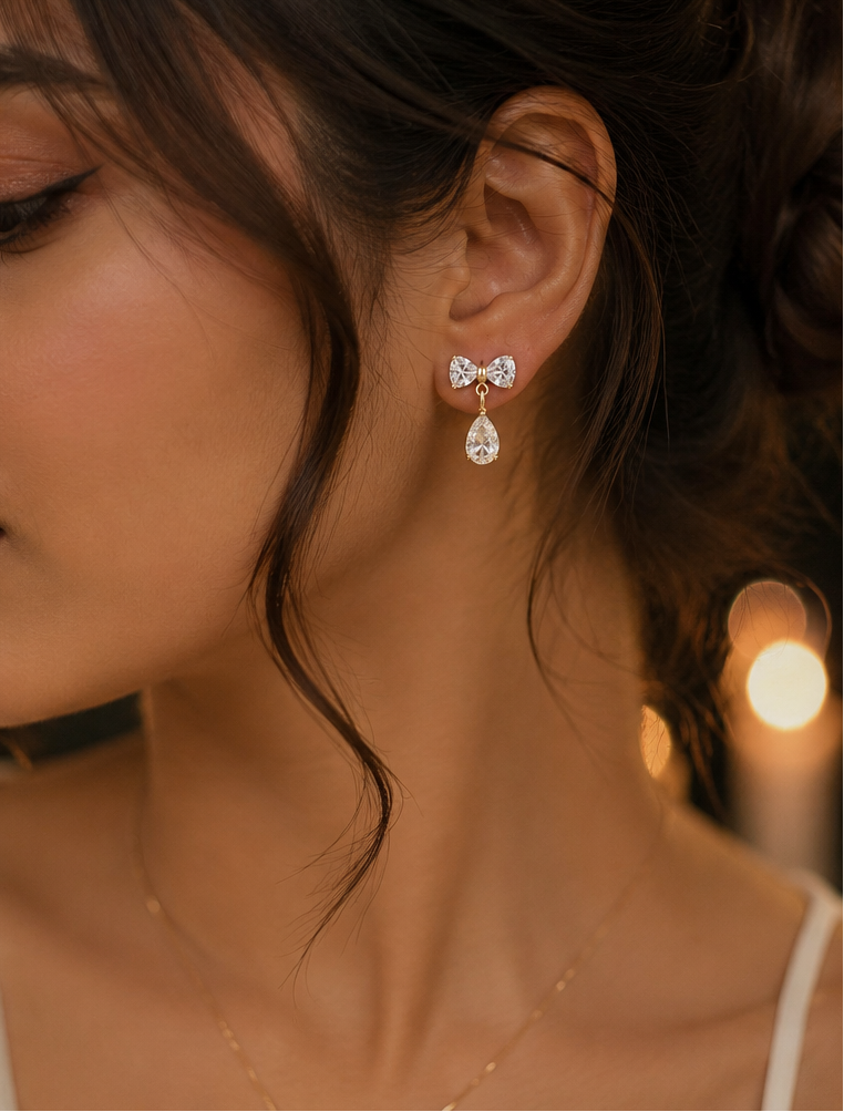 Crystal Bow Teardrop Earrings