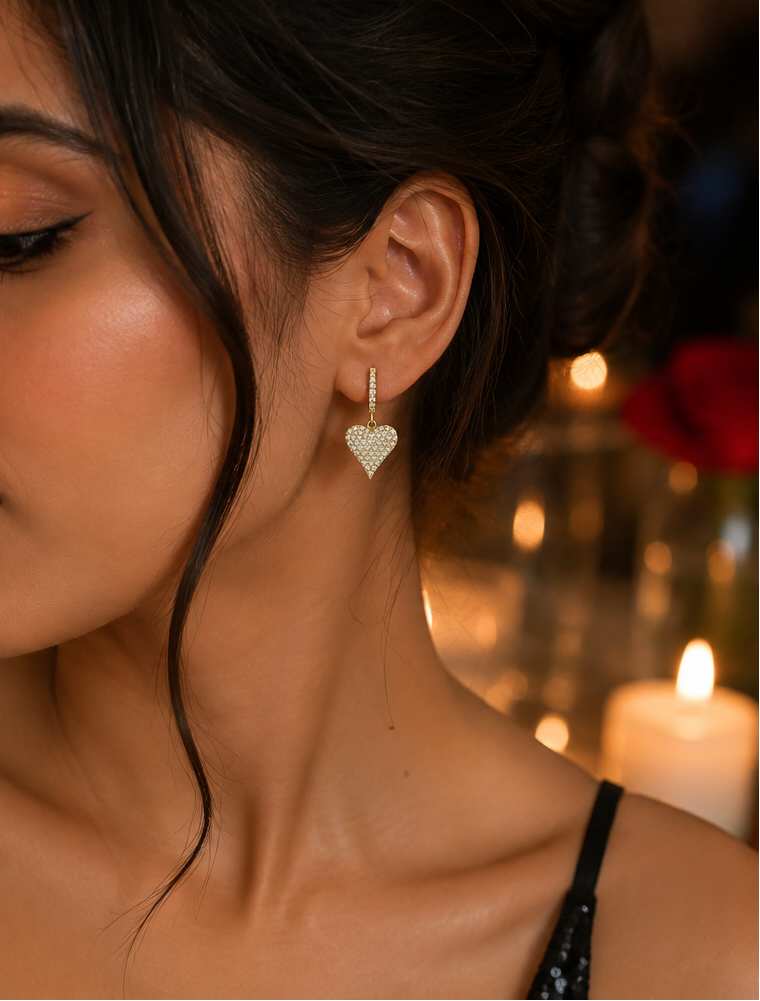 Pave Heart Drop Earrings