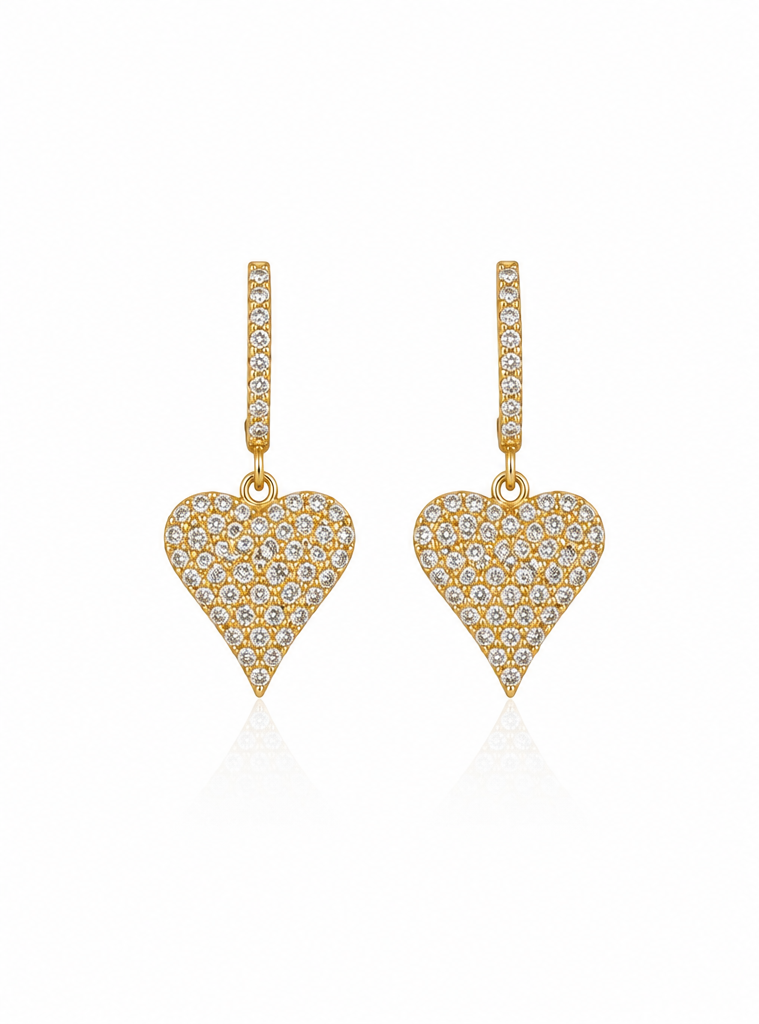 Pave Heart Drop Earrings