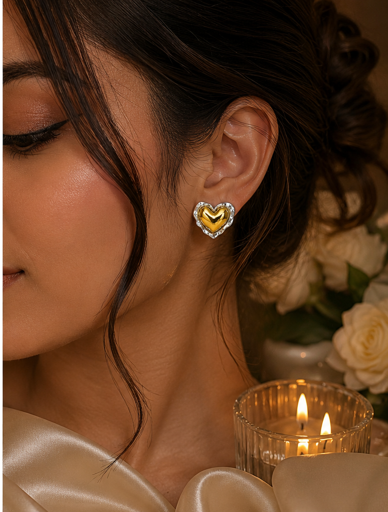 Two Tone Heart Stud Earrings