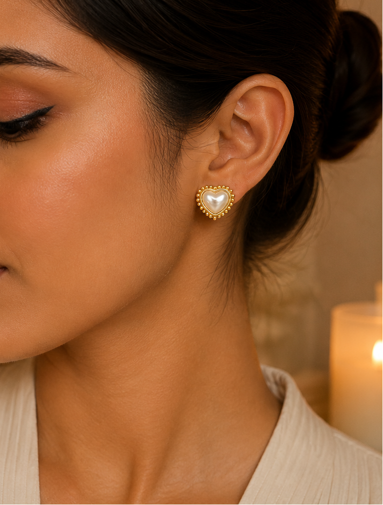 Pearl Heart Stud Earrings