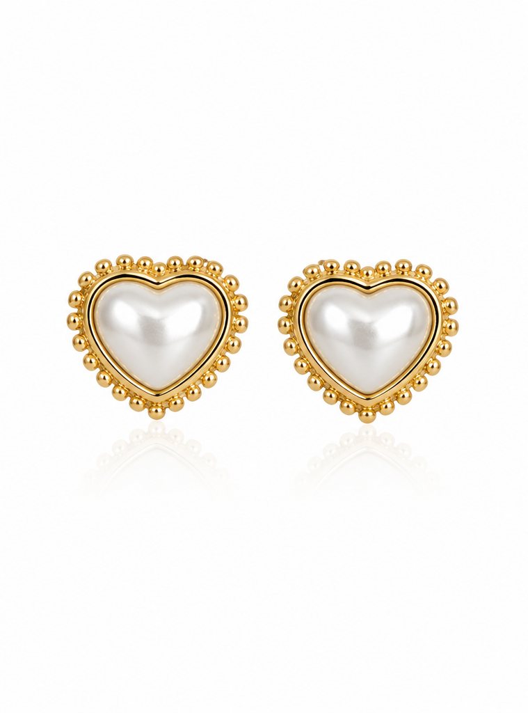 Pearl Heart Stud Earrings