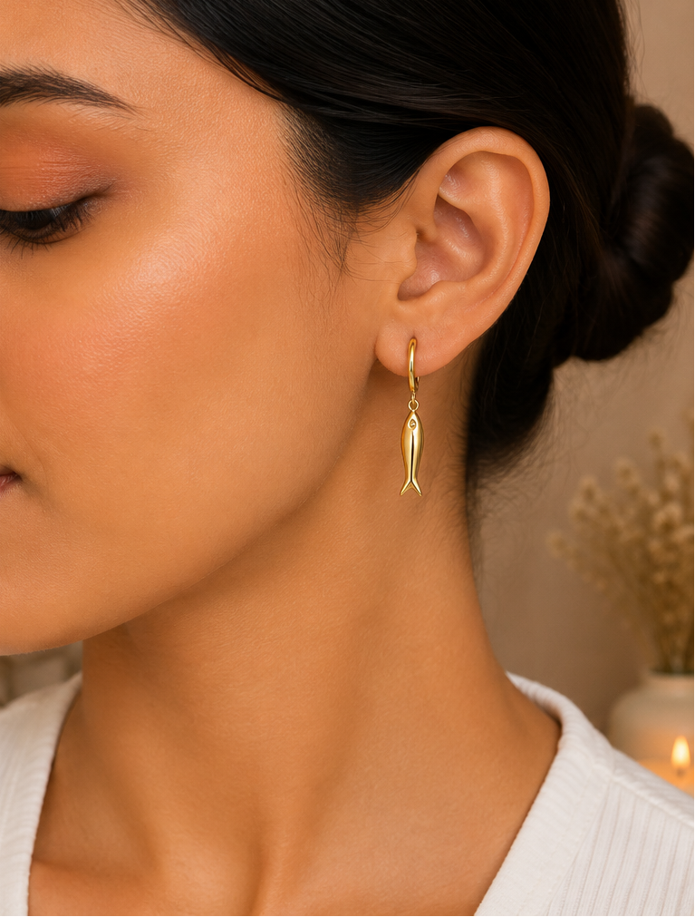 Gold Fish Drop Earrings