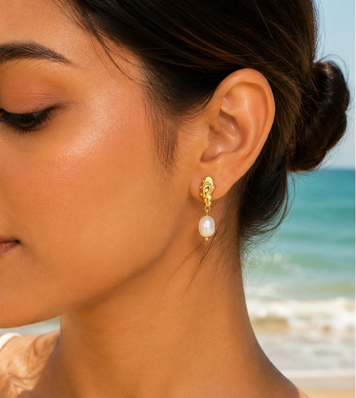 Baroque Pearl Snake Drop Earrings