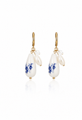 Blue Floral Pearl Drop Earrings