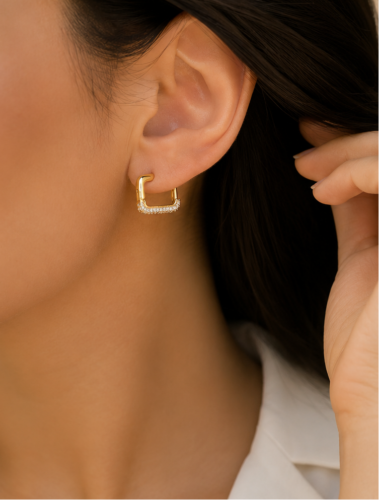 Pave Rectangle Hoop Earrings