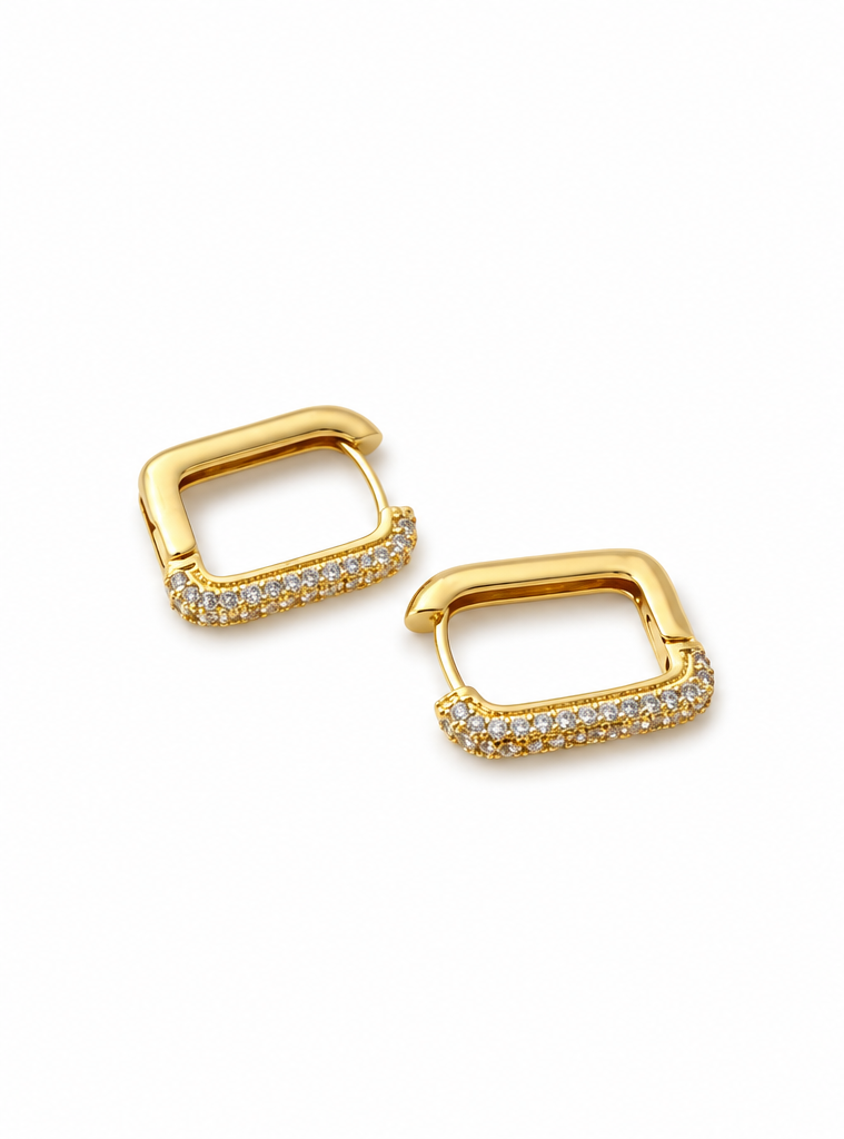 Pave Rectangle Hoop Earrings