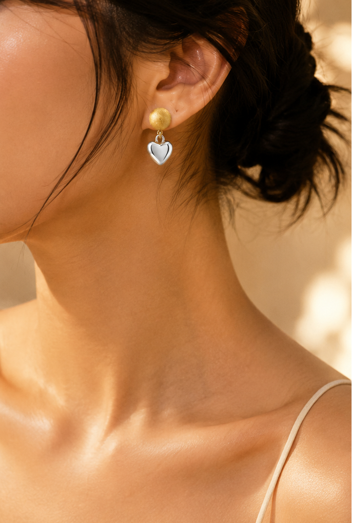Two Tone Heart Drop Earrings