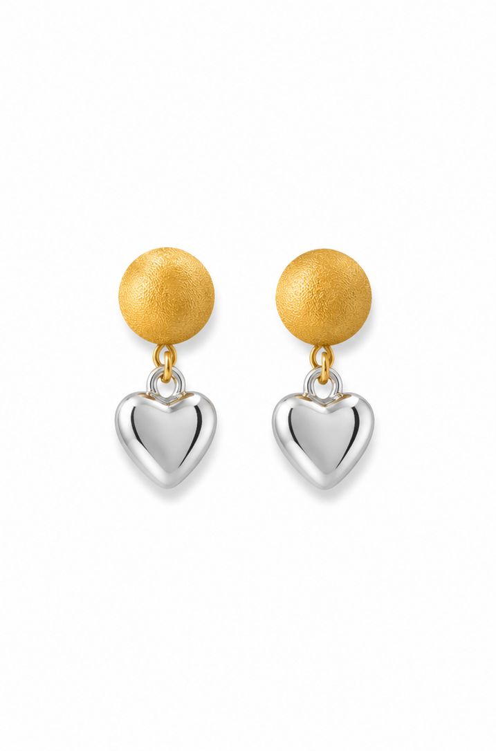 Two Tone Heart Drop Earrings