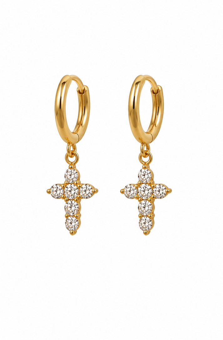 Pave Cross Drop Earrings