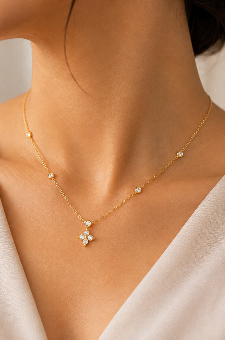 Quatrefoil Bezel Chain Necklace